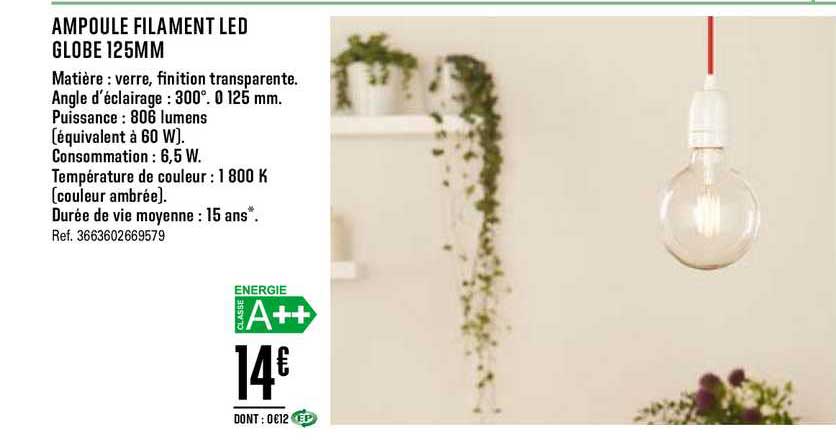 ampoule filament led globe 125mm