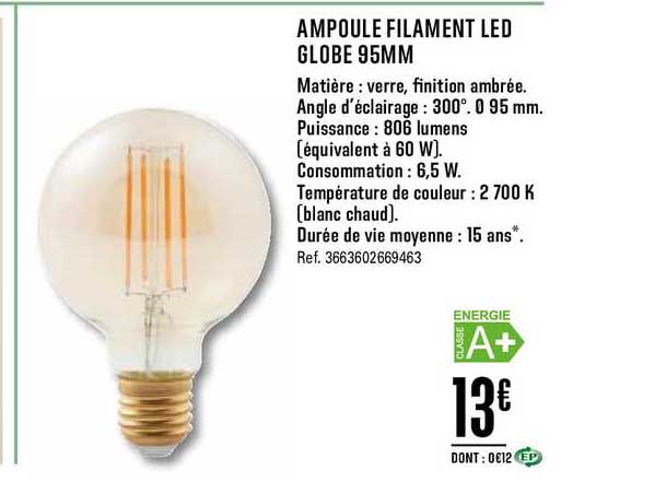 ampoule filament led globe 95mm