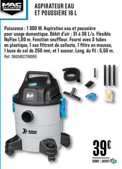 aspirateur eau et poussière 16 l mac allister