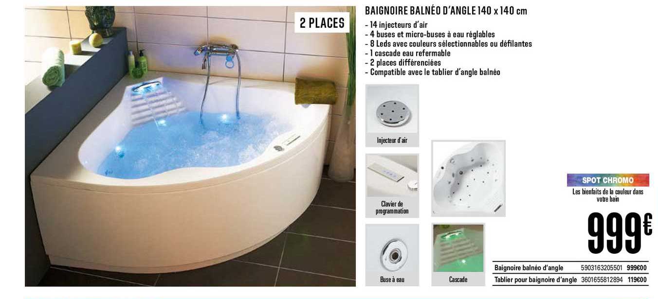 baignoire balnéo d'angle 140 x 140 cm