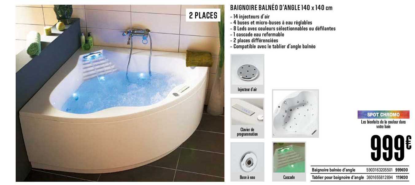 baignoire balnéo d'angle 140 x 140cm