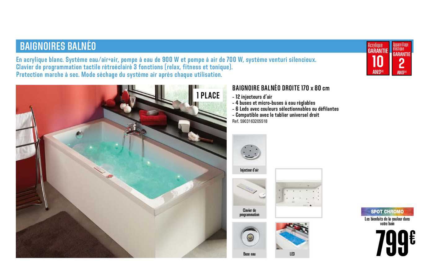 baignoire balnéo droite 170 x 80 cm