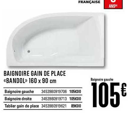 baignoire gain de place bandol 160 x 90 cm