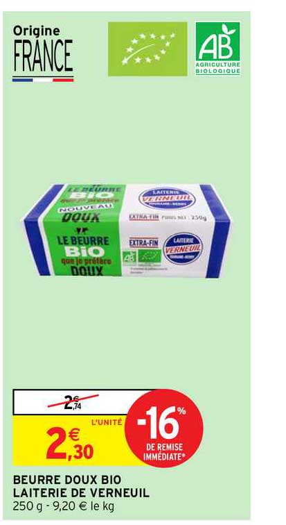 beurre doux bio laiterie de verneuil