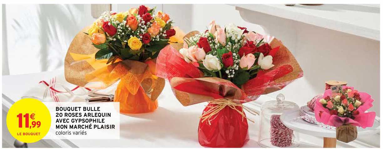 bouquet bulle 20 roses arlequin avec gypsophile mon marché plaisir