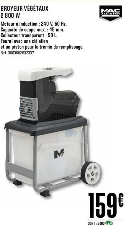 Broyeur Végétaux 2800 W Mac Allister