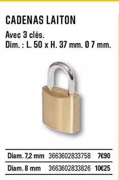 Cadenas Laiton Avec 3 Clés