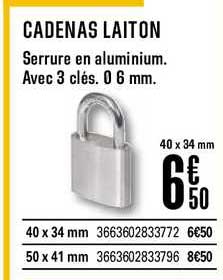 cadenas laiton serrure en aluminium avec 3 clés
