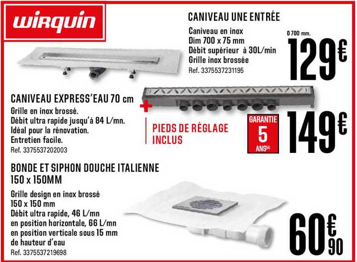 Caniveau Express'eau 70 Cm Bonde Et Siphon Douche Italienne 150 X 150 Mm Caniveau Une Entrée