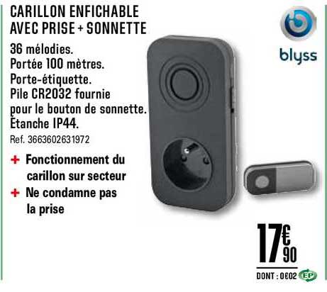 carillon enfichable avec prise + sonnette blyss