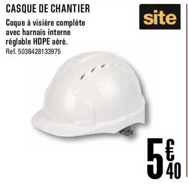casque de chantier site coque à visière complète avec harnais interne réglable hdpe aéré