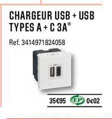 chargeur usb + usb types a + c 3a