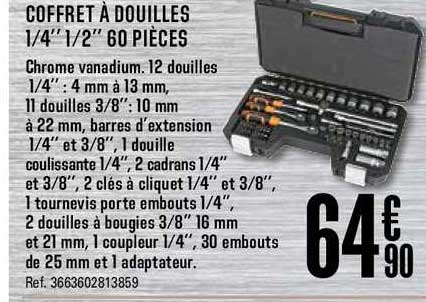Coffret à Douilles 1 4'' 1 2'' 60 Pièces