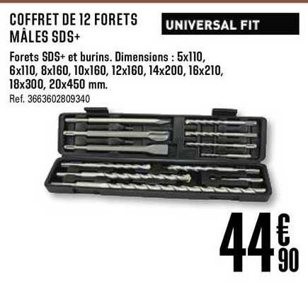 coffret de 12 forets mâles sds+ universal fit