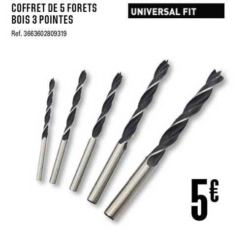 coffret de 5 forets bois 3 pointes universal fit