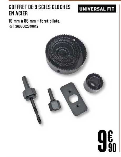 coffret de 9 scies cloches en acier universal fit