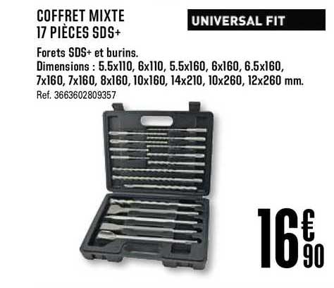 coffret mixte 17 pièces sds+ universal fit