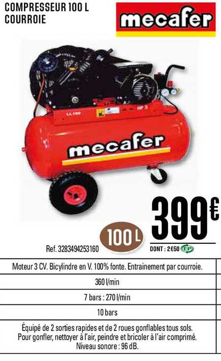 compresseur 100 l courroie mecafer
