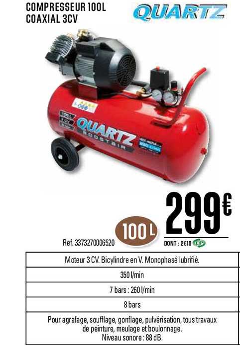 compresseur 100l coaxial 3cv quartz