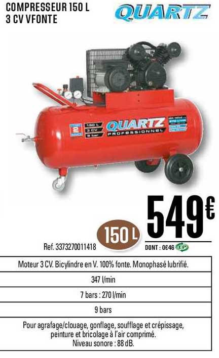 compresseur 150 l 3 cv vfonte quartz