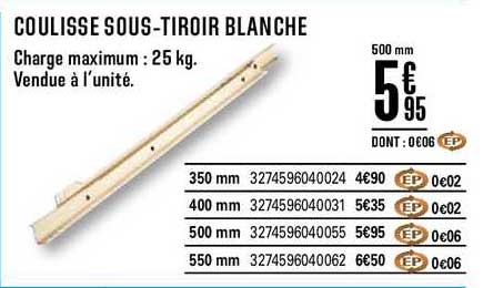 Coulisse Sous Tiroir Blanche