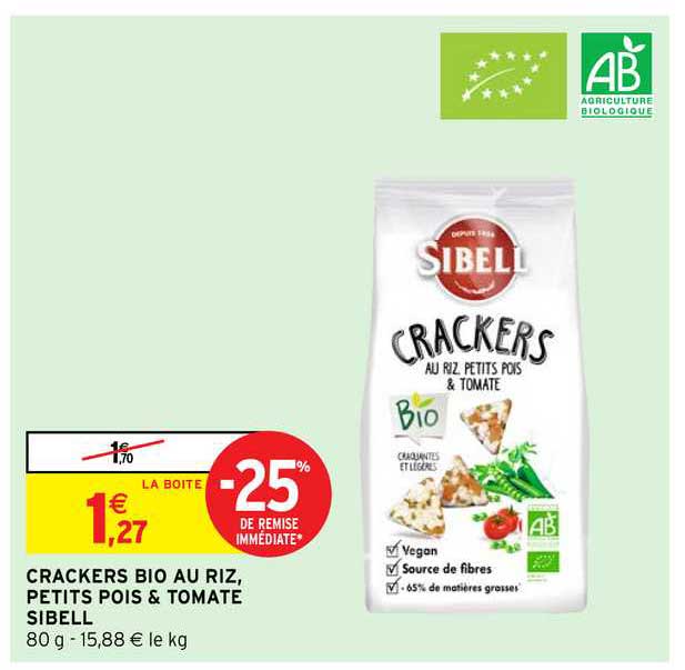Crackers Bio Au Riz, Petits Pois & Tomate Sibell