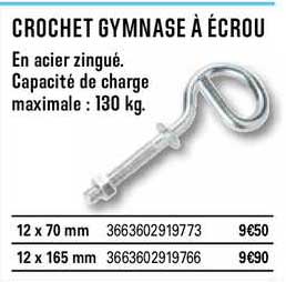 crochet gymnase à écrou en acier zingué
