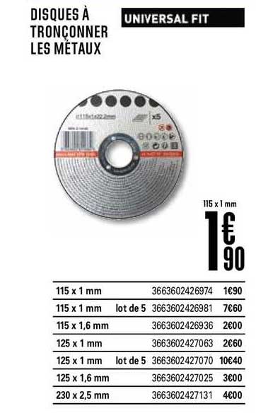 disques à tronçonner les métaux universal fit