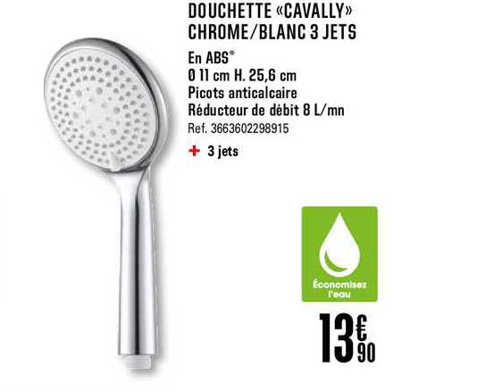 Douchette Cavally Chrome Blanc 3 Jets