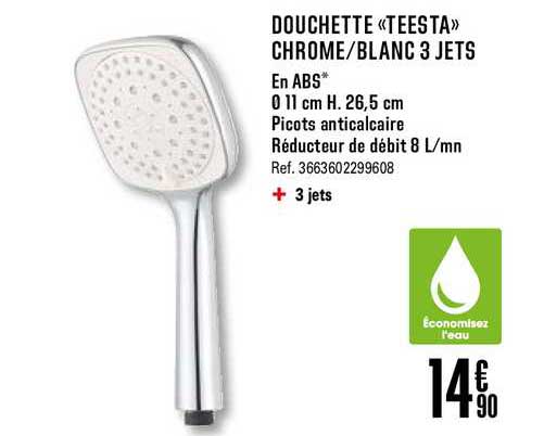 Douchette Teesta Chrome Blanc 3 Jets
