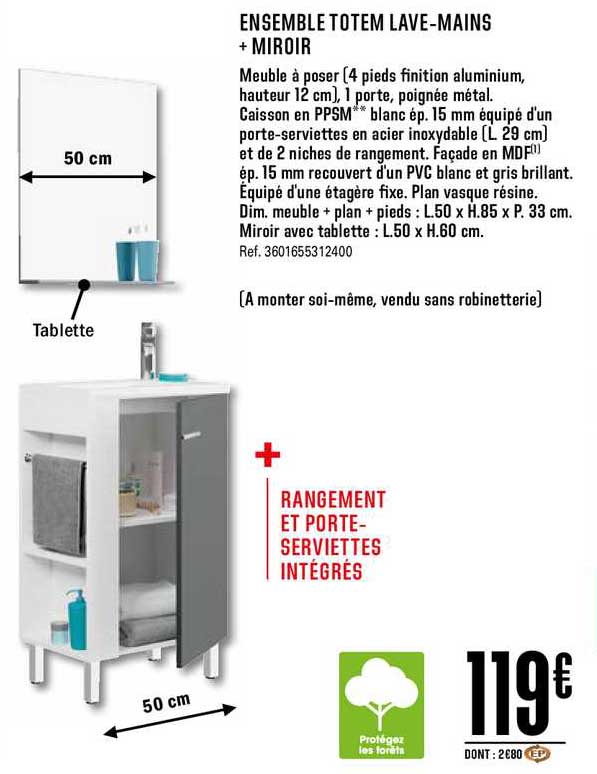 ensemble totem lave mains + miroir