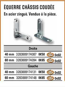équerre châssis coudée en acier zingué