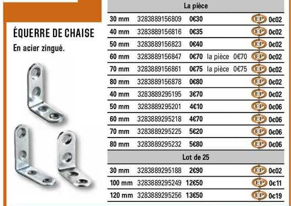 équerre de chaise en acier zingué