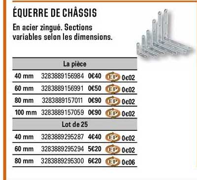 équerre de châssis en acier zingué