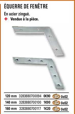 équerre de fenêtre en acier zingué