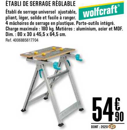établi de serrage réglable wolfcraft