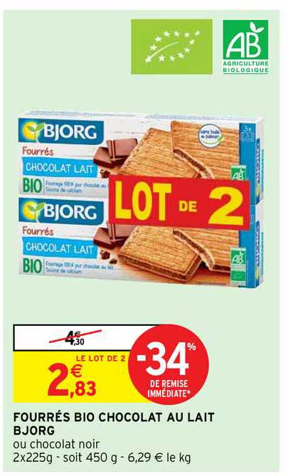 Fourrés Bio Chocolat Au Lait Bjorg