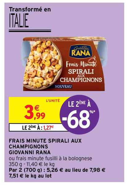 frais minute spirali aux champignons giovanni rana