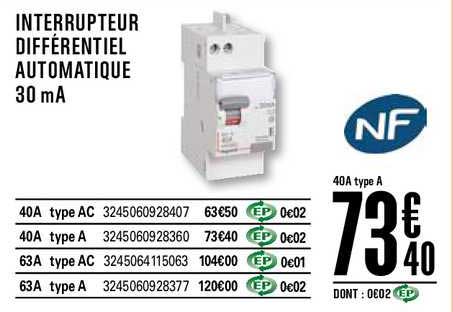 interrupteur différentiel automatique 30 ma nf