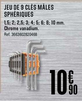 jeu de 9 clés mâles sphériques