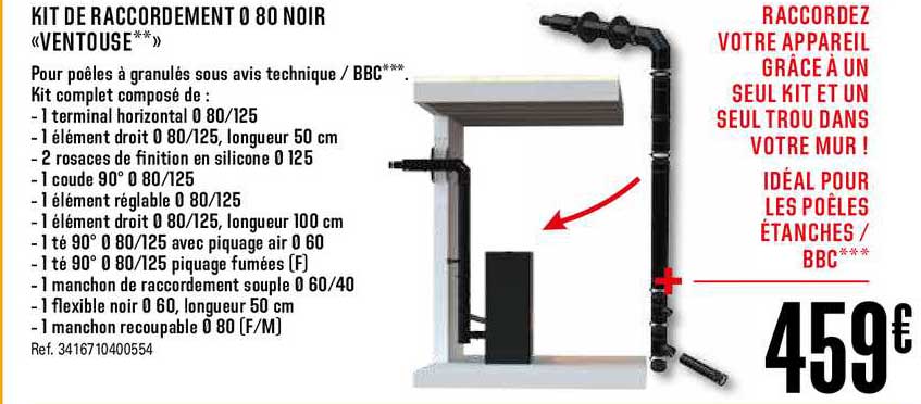 kit de raccordement 80 noir ventouse