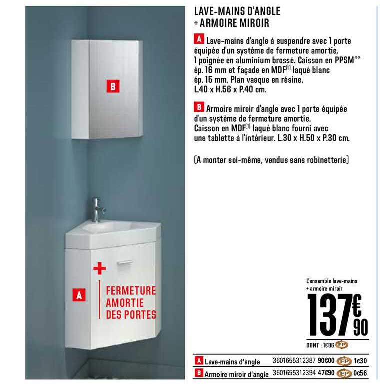 lave mains d'angle + armoire miroir