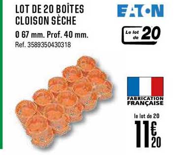 lot de 20 boîtes cloison sèche 67 mm 40 mm eaton