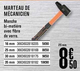 marteau de mécanicien manche bi matière avec fibre de verre