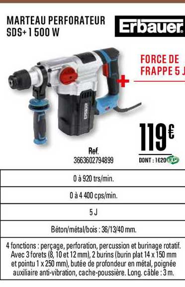marteau perforateur sds+ 500 w erbauer
