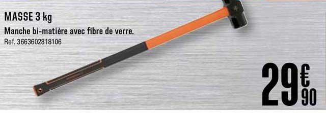 masse 3 kg manche bi matière avec fibre de verre