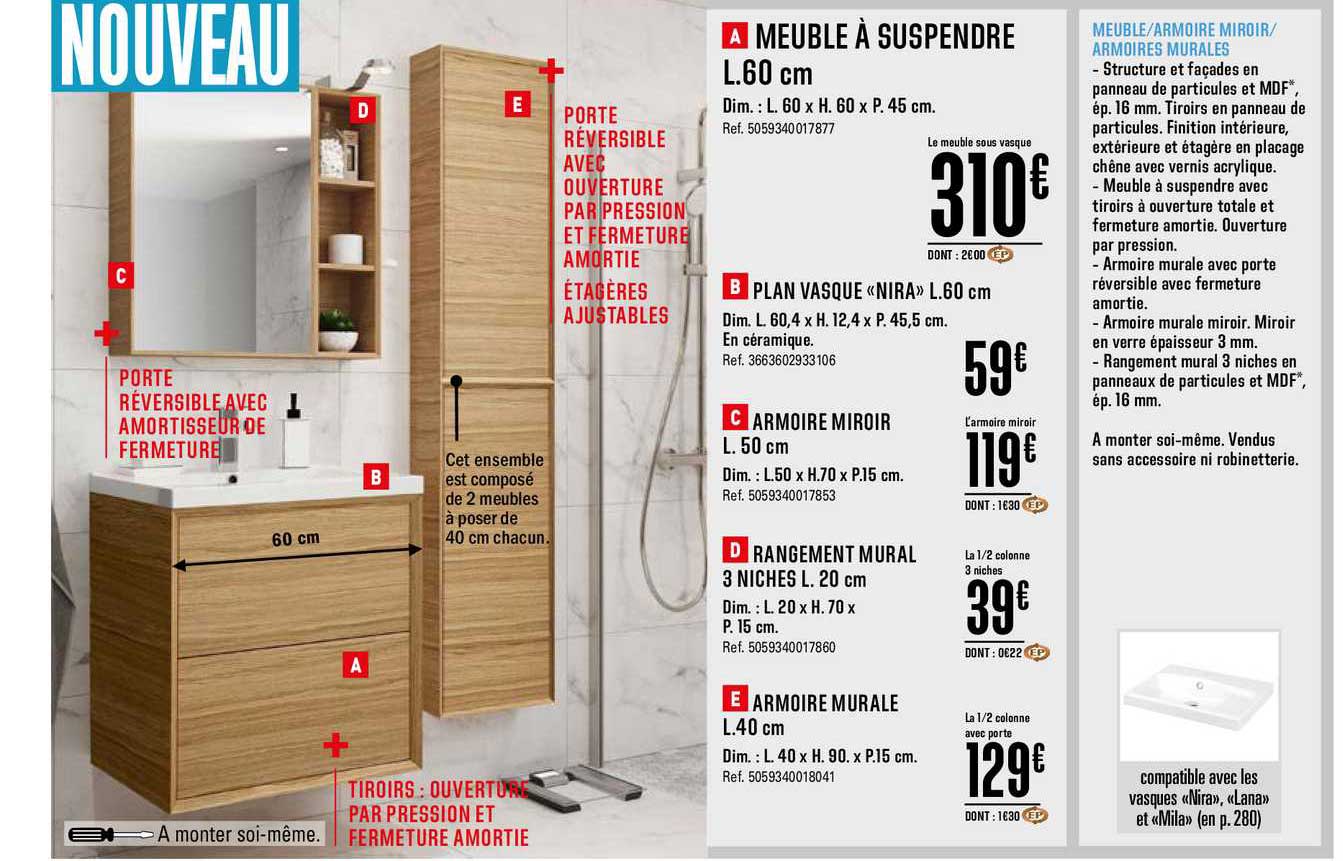 meuble armoire miroir armoires murales meuble à suspendre plan vasque nira armoire miroir rangement mural 3 niches armoire murale