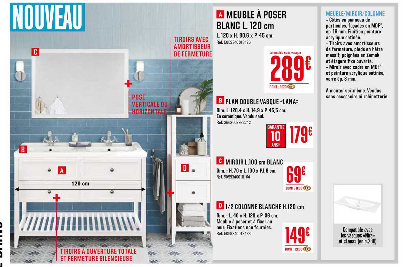 Meuble Miroir Colonne Meuble à Poser Blanc Plan Double Vasque Lana Miroir Blanc 1 2 Colonne Blanche