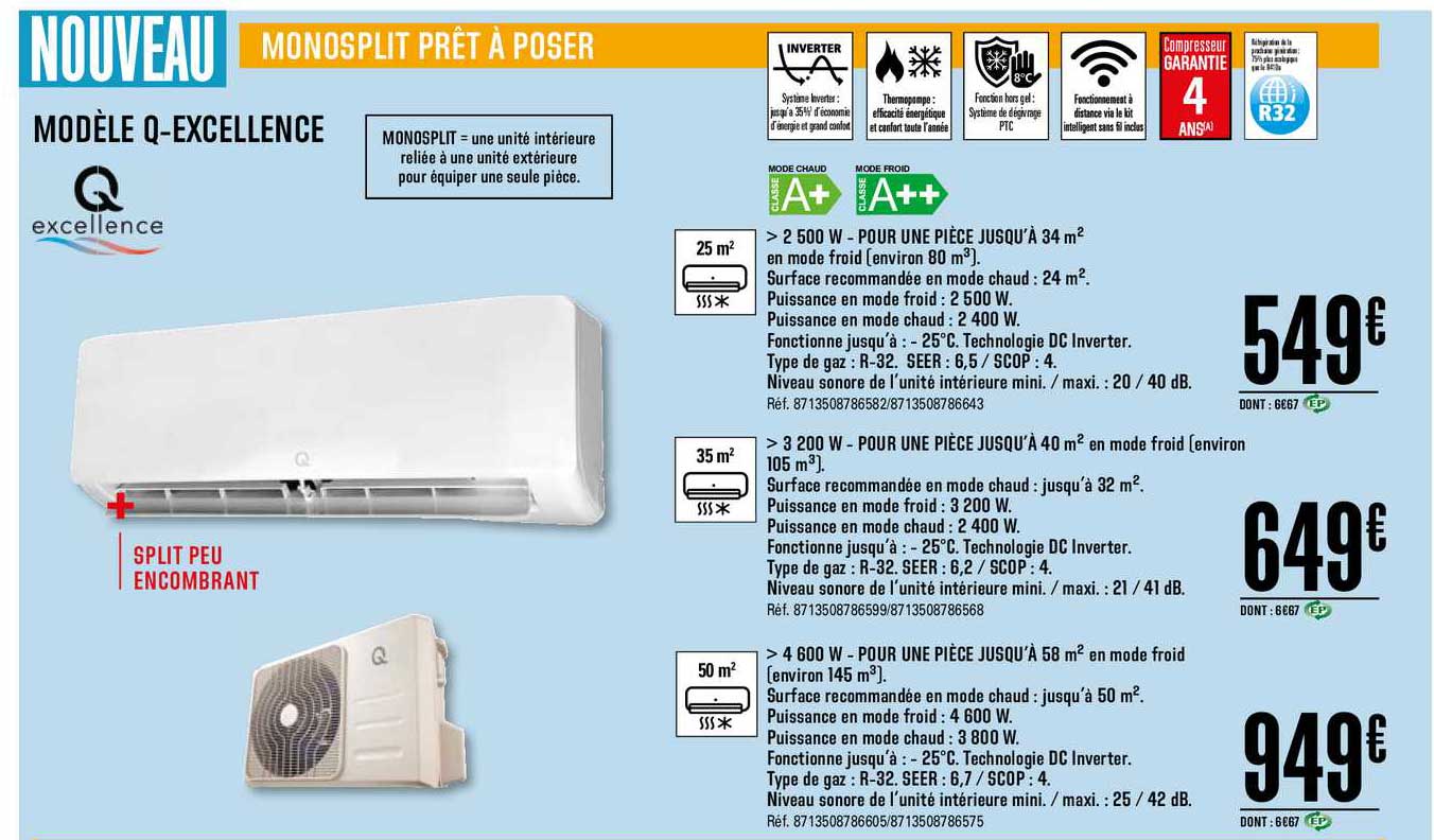 monosplit prêt à poser modèle q excellence