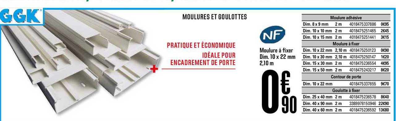 moulure à fixer dim. 10 x 22 mm 2,10 m nf